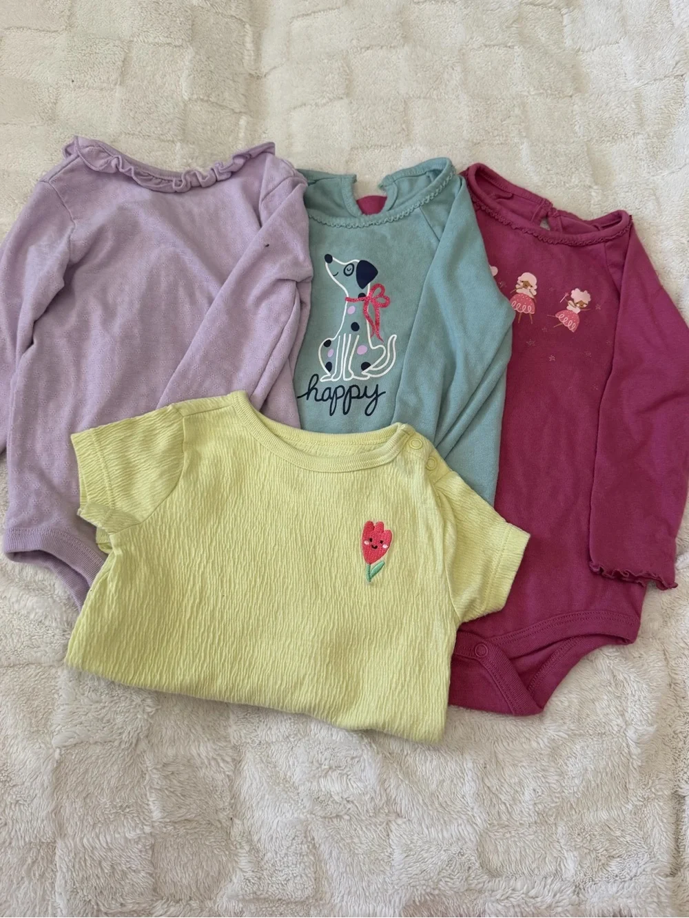 Girls Long & Short Sleeve Bodysuit Set in Lavender, Teal, Berry & Yellow